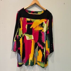 Ali Miles Abstract 3/4 Sleeves Multicolor Tunic Top Women’s Size XL